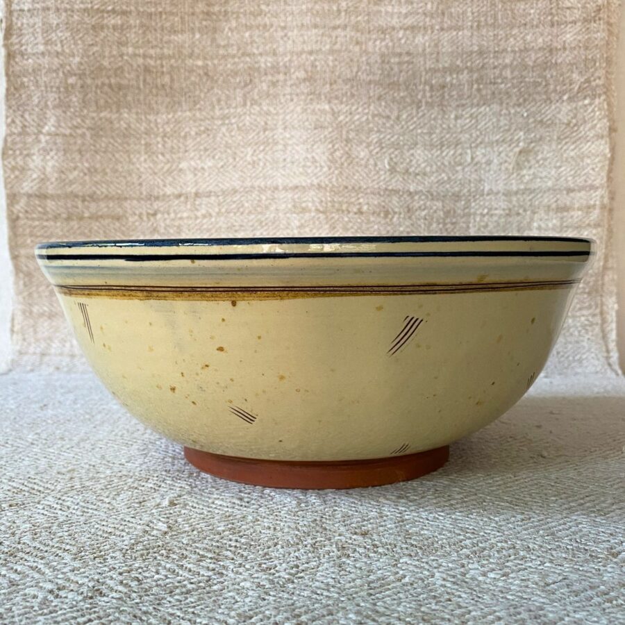 Jennifer Hall Slipware Salad Bowl sideview on cream textile backcloth