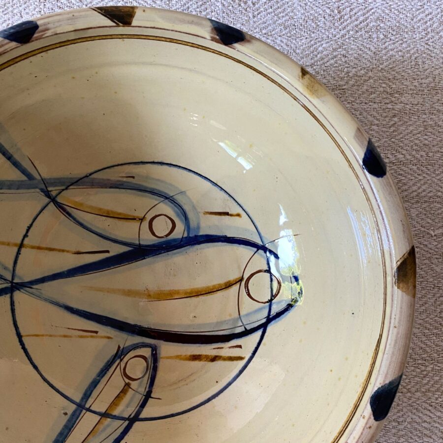 Jennifer Hall Slipware Salad Bowl overview on cream textile backcloth