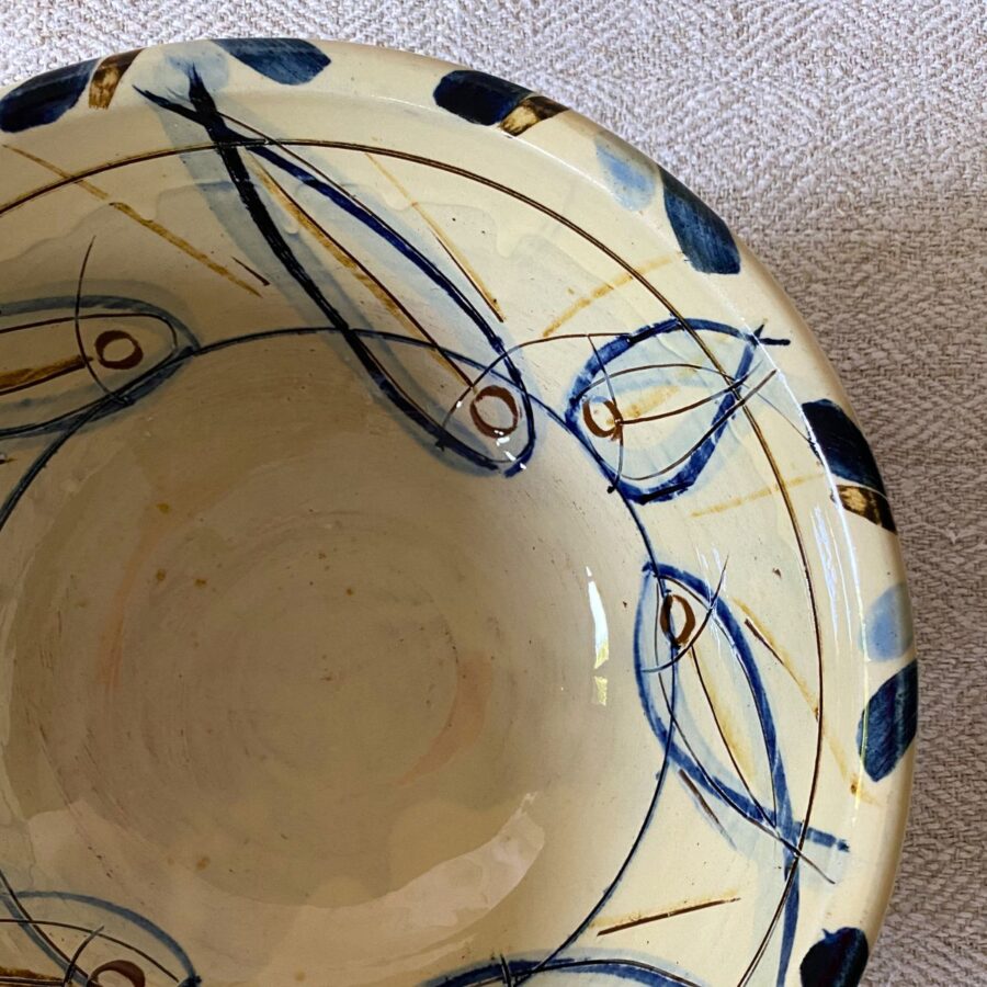 Jennifer Hall Slipware Salad Bowl overview on cream textile backcloth