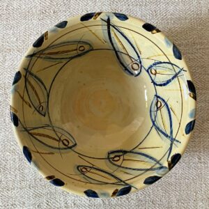Jennifer Hall Slipware Salad Bowl overview on cream textile backcloth