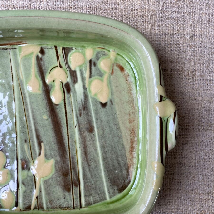 Patia Davis green glazed rectangular baking dish