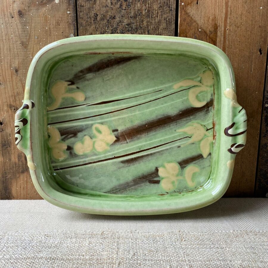 Patia Davis green glazed rectangular baking dish