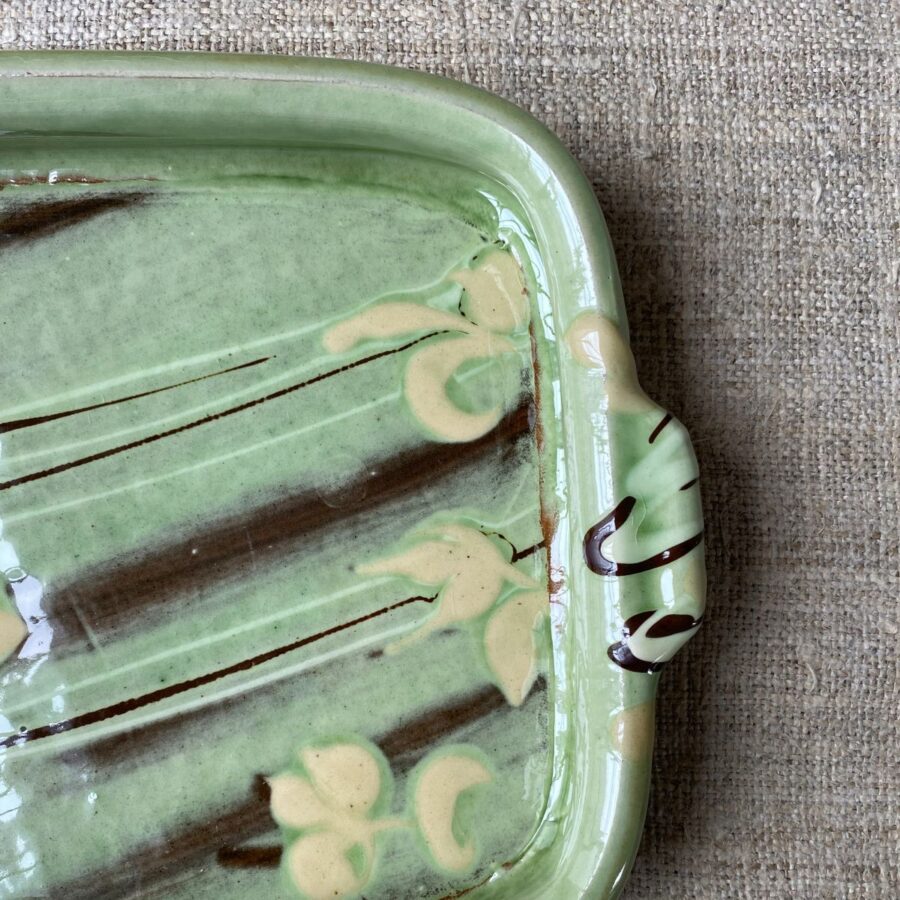 Patia Davis green glazed rectangular baking dish