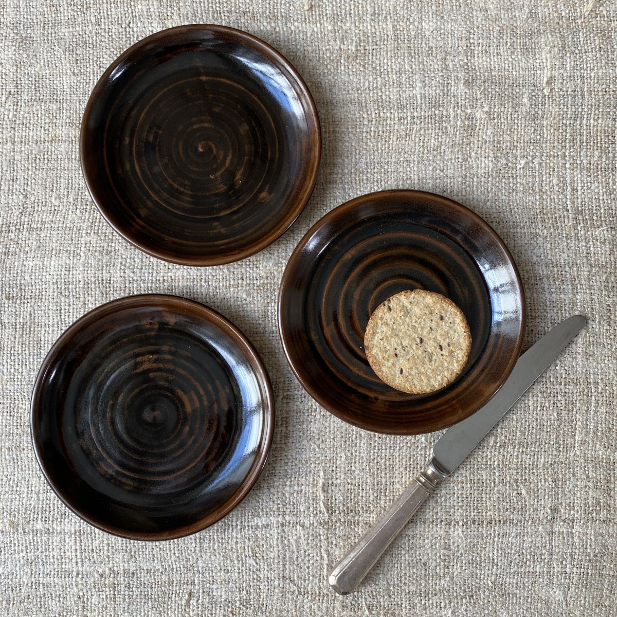 Stuart Houghton Side Plate Trio in Tenmoku Glaze
