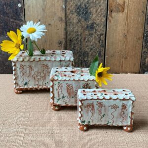 Group of Sarah Monk Ceramic Slipware Flower Bricks in increasing size order
