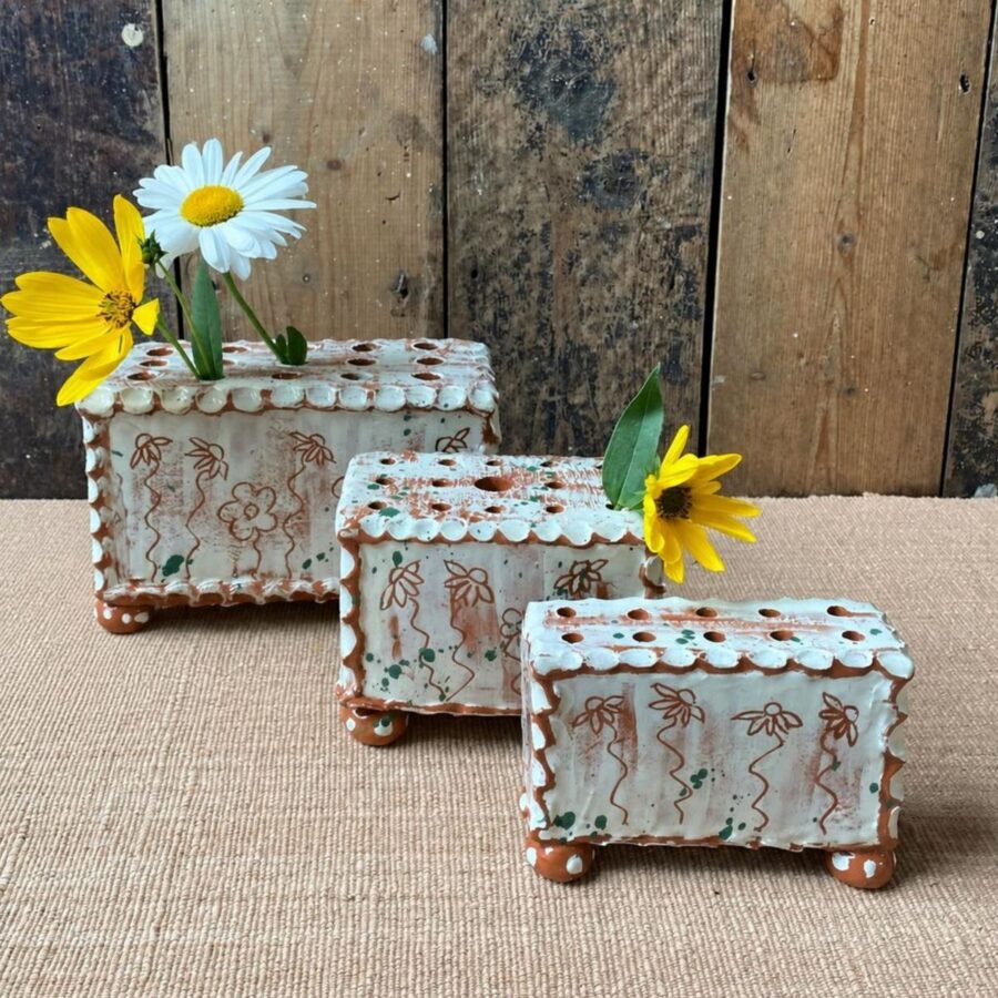 Group of Sarah Monk Ceramic Slipware Flower Bricks in increasing size order