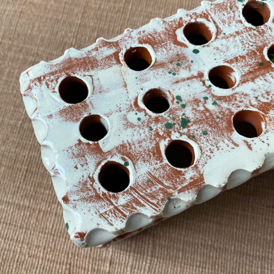 Group of Sarah Monk Ceramic Slipware Flower Brick top