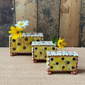 Sarah Monk Ceramic Slipware Flower Brick trio in increasing order of size