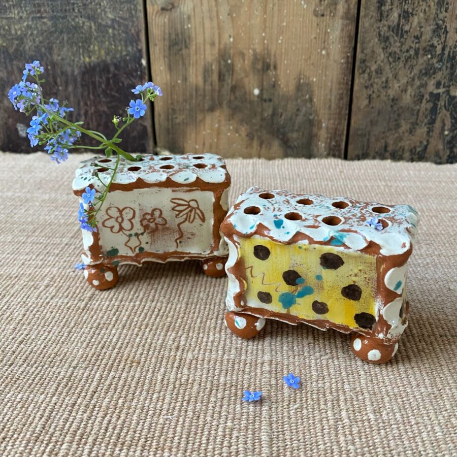 Sarah Monk Ceramic Slipware Flower Brick PAIR