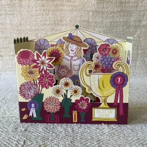 3D Card designed by Alice Pattullo depicting a woman at a flower show