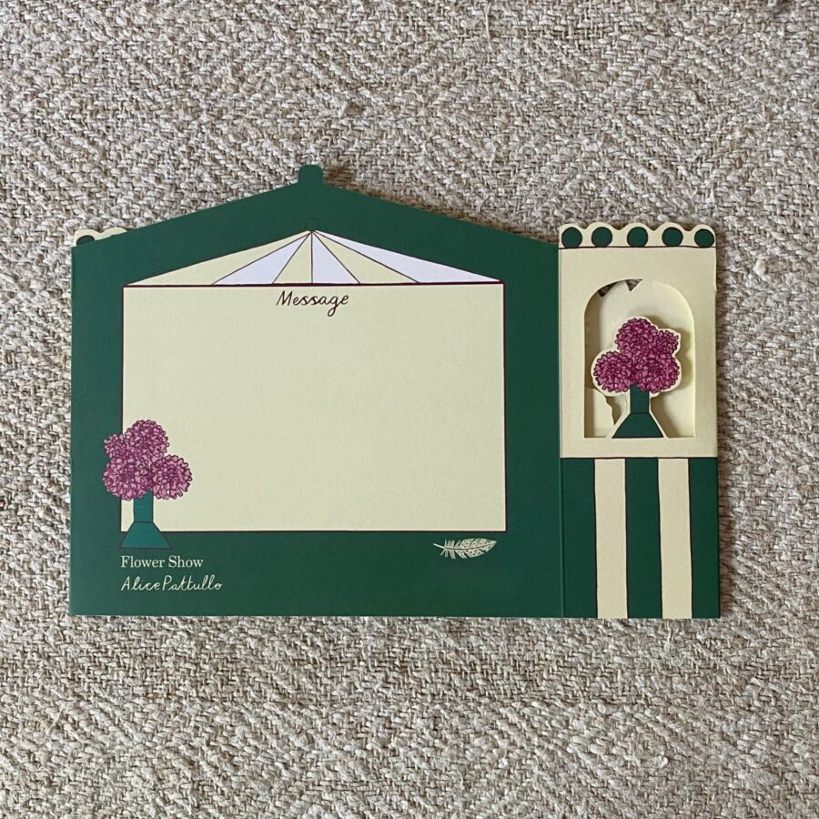 3D Card designed by Alice Pattullo depicting a woman at a flower show