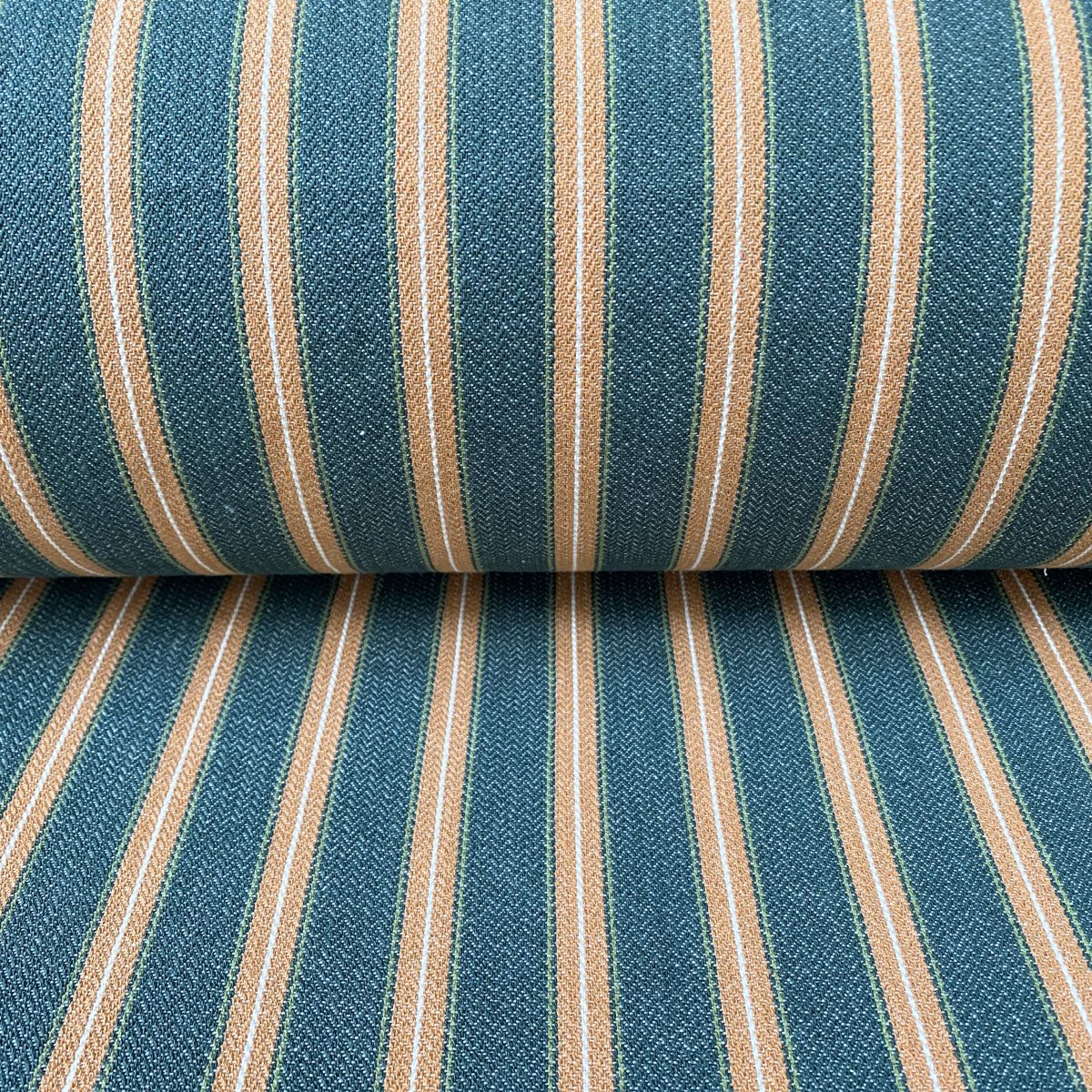 Alma Ticking Fabric in Forest Green & Brick Red