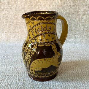 Brown & Yellow Harvest Jug by Katie Morgan with leaping hare design