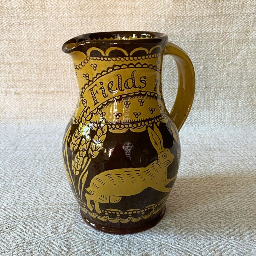 Brown & Yellow Harvest Jug by Katie Morgan with leaping hare design