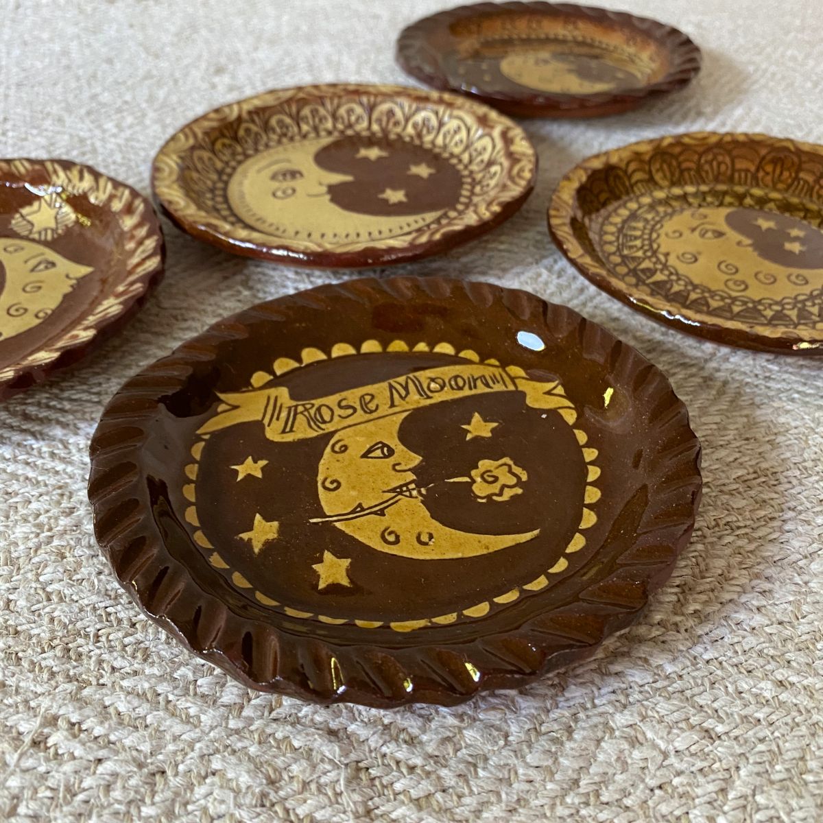 Katie B Morgan Slipware Biscuit Plates Moon Right