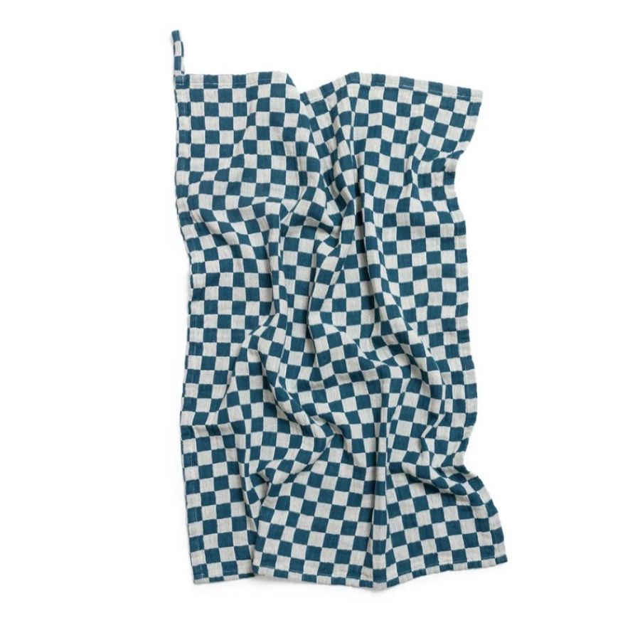Checked Cotton Hand Towel Teal