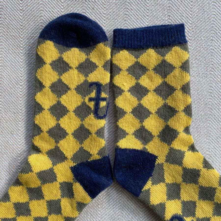 Lambswool Patterned Socks Yellow & Olive
