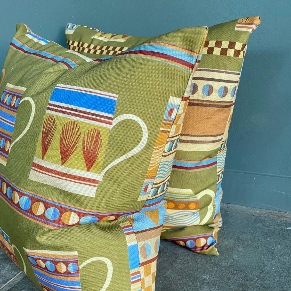 Mochaware cushion with fabric designed by Marion Elliot