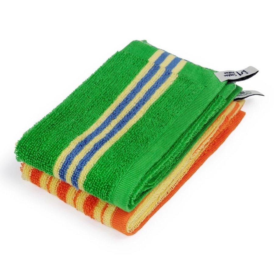 2 Pack Striped Terry Facecloth Green & Orange