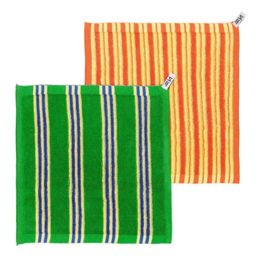 2 Pack Striped Terry Facecloth Green & orange