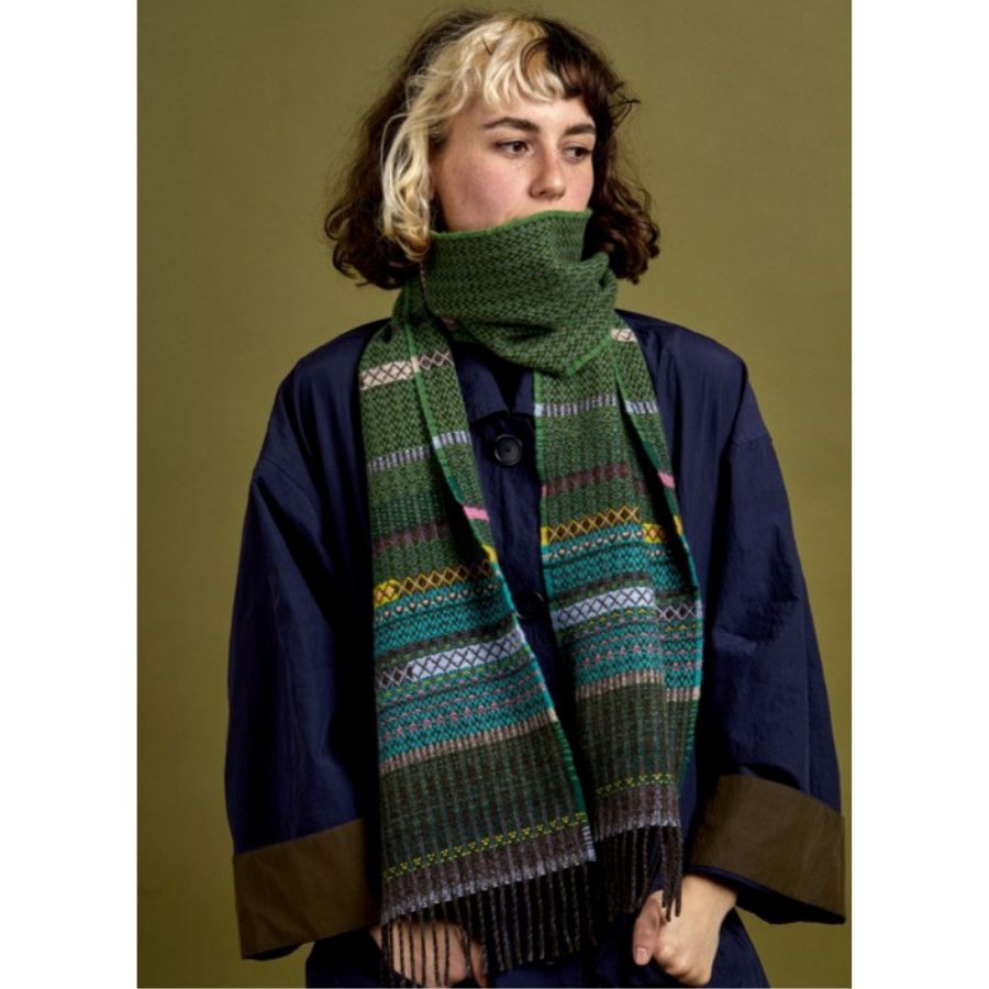 Lambswool Striped Noah Scarf Fern