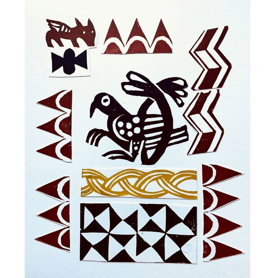Desdemona McCannon Print Collage of a bird on a white patterned background