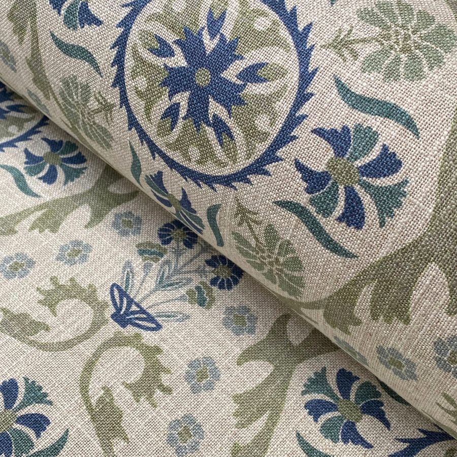 Extra Wide Eden Suzani fabric in blues & greens
