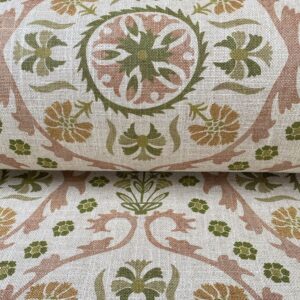 Extra Wide Eden Suzani fabric in green, gold & pink