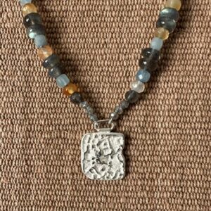 Carnelian & Aquamarine necklace with Silver Pendant M4 - Image 2