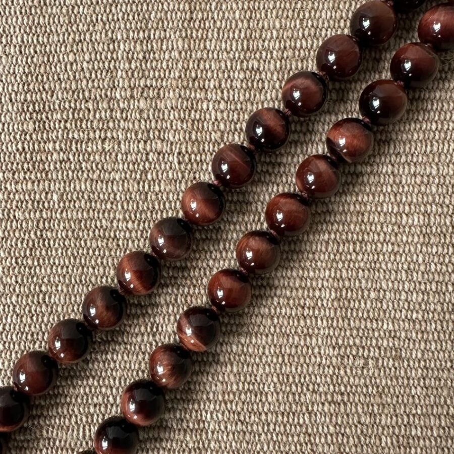 Red Tigers Eye Necklace with Silver Boss Pendant M5