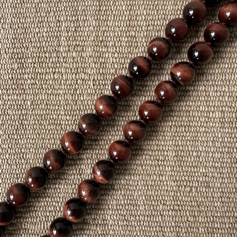 Red Tigers Eye Necklace with Silver Boss Pendant M5 - Image 4