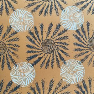Sarah Burns Patterns lino print poster hanging