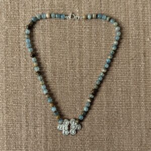 Silver Scroll Necklace with Marble beads M20 - Image 3