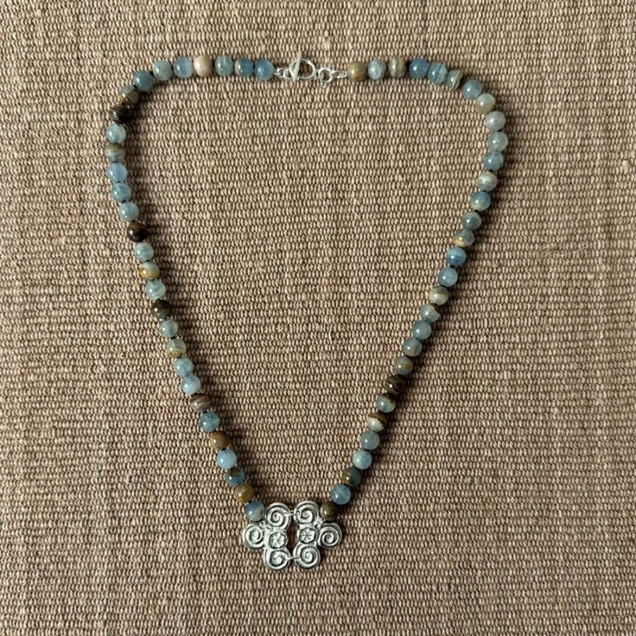 Silver Scroll Necklace with Marble beads M20