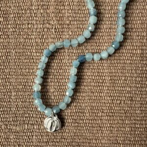Silver Seed Pendant with Aquamarine Necklace M22