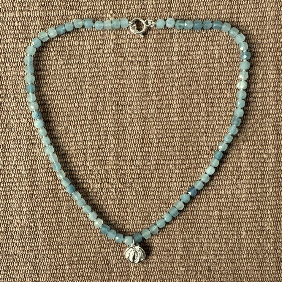 Silver Seed Pendant with Aquamarine Necklace M22 - Image 2